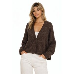Lafayette 148 New York Cashmere 2X Brown Sequin Knit V-Neck Cardigan Sweater